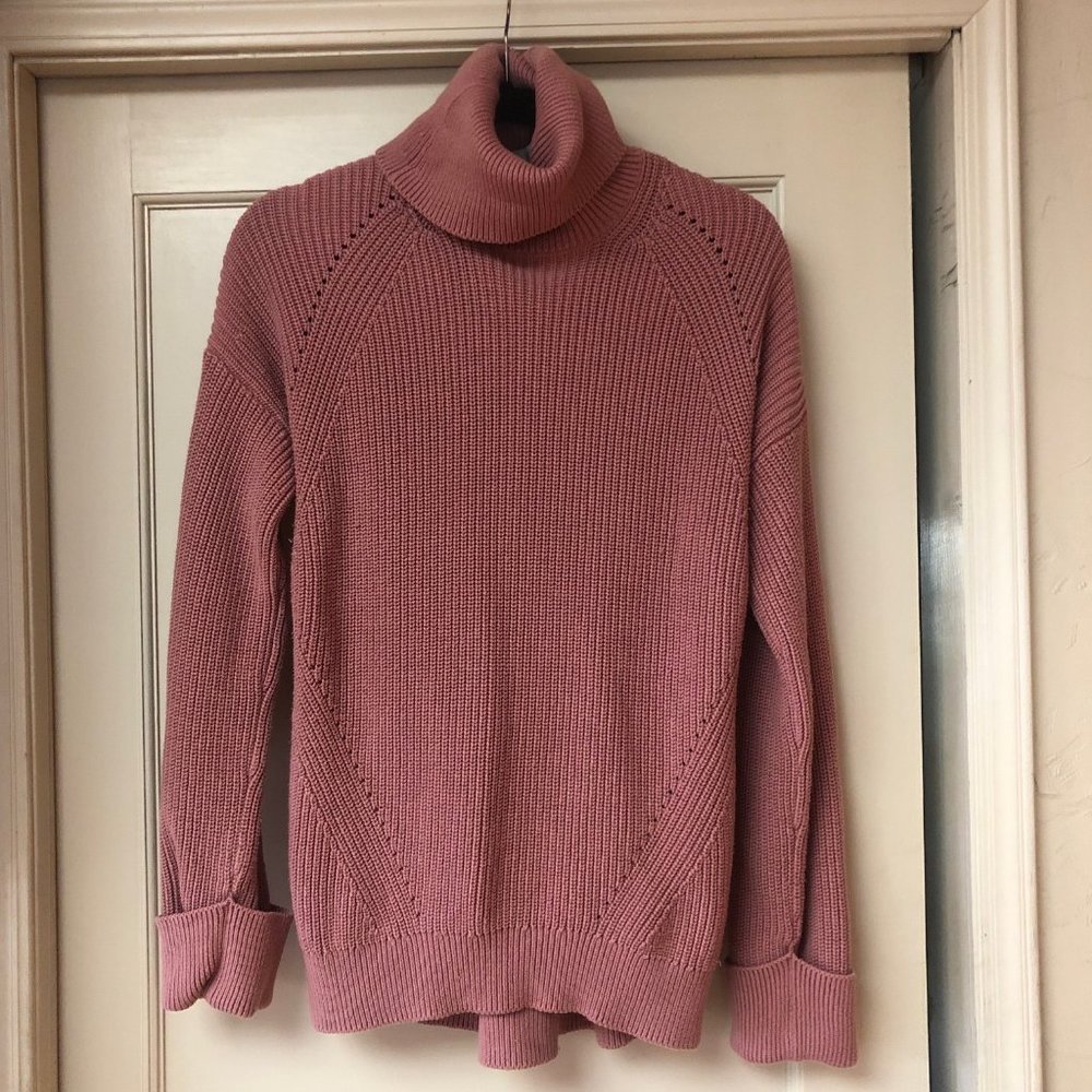 Joie Women's Cashmere/Cotton Cable Knit Turtleneck Pullover Sweater Mauve Small